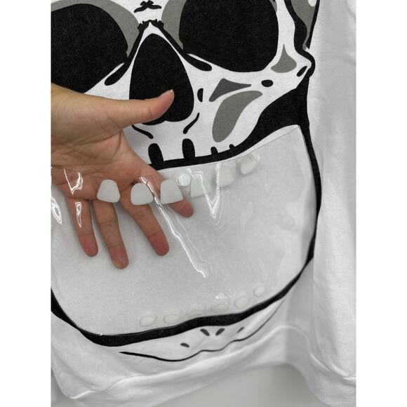 Freeze Womens White Long Sleeve Skull Graphic Pocket Sweatshirt NEW Large - Picture 7 of 10